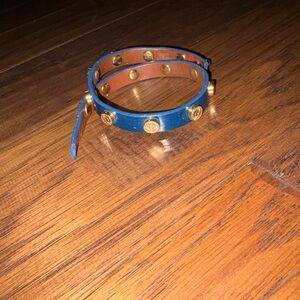 Tory Burch Wraparound Navy and Gold Studded Bracelet